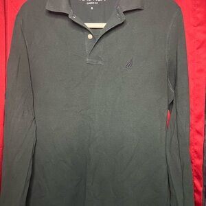 Nautica Green Long Sleeve Polo Shirt Classic Style